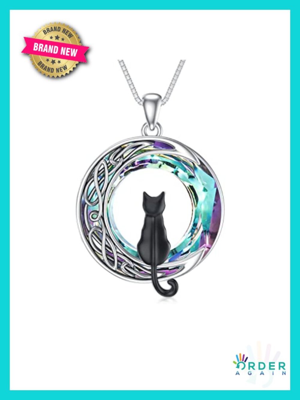 Sterling Silver Cat Pendant Necklace 14k White Gold Plated Minimalist Gift